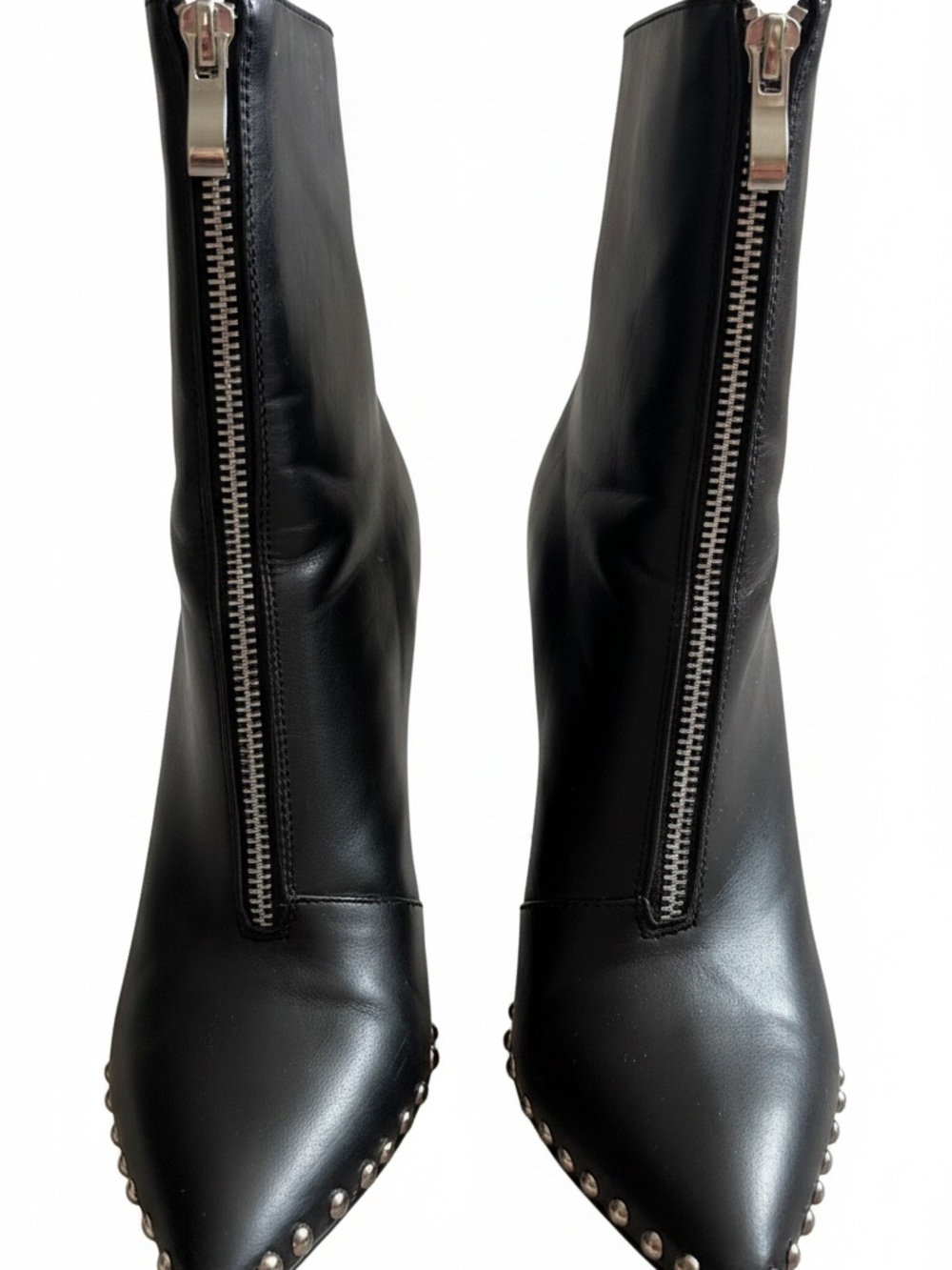Black Studded Pointed-Toe Stiletto Ankle Boots - Picture 3 of 13